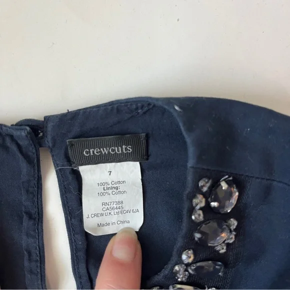 Crewcuts Navy Sleeveless Sheath Dress with Embellished Neckline
